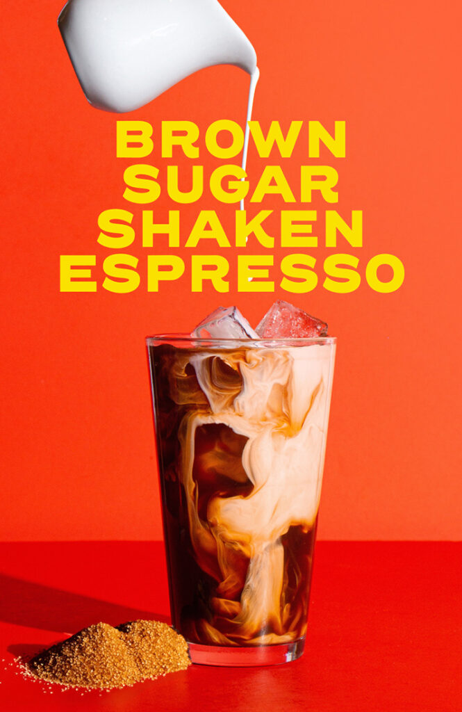 brown sugar shaken espresso on a red background